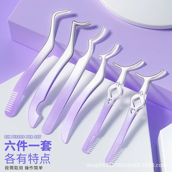 Stainless Steel False Eyelash Extension Tweezers with Comb, Eyelash Tweezers with Colorful Spray Paint, Curved Clip Application Tool, Gradient