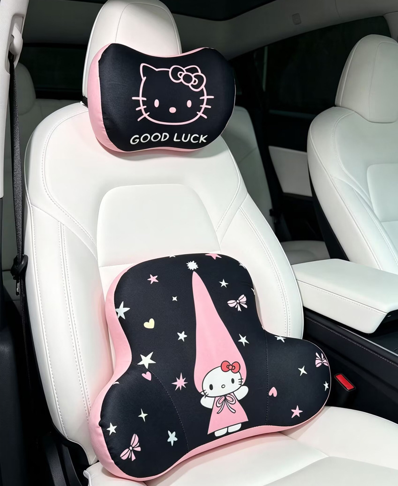 Car cushion headrest neck pillow, cute cartoon female car interior cushion, memory foam lumbar support pillow, waist cushion
