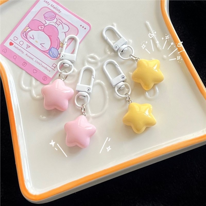 Rosa lechoso amarillo estrella llavero chica corazón suave lindo ins estrella de cinco puntas mochila colgante regalo para novias pareja