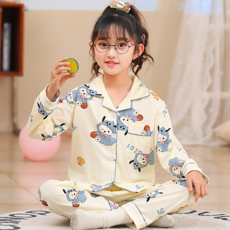 봄과 가을 얇은 여아 잠옷, 긴팔 바지, 공주 어린 소녀, 중대형 아동 가디건, 가정복, 아동복