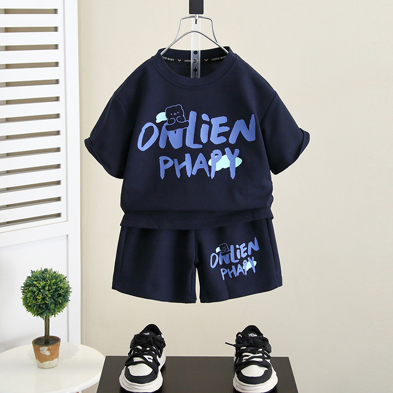 5442 Traje de manga corta para niños Verano 2025 Nuevo estilo de verano para niños Vestido de verano de media manga delgada para bebés Ropa de calle frita
