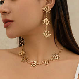 欧美跨境饰品螺纹图腾单层项链 简约民族金属太阳necklace项饰品