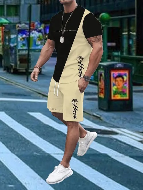American Cross-border 2025 nueva tendencia de moda casual de manga corta cuello redondo camiseta pantalones cortos traje ME5 MA04