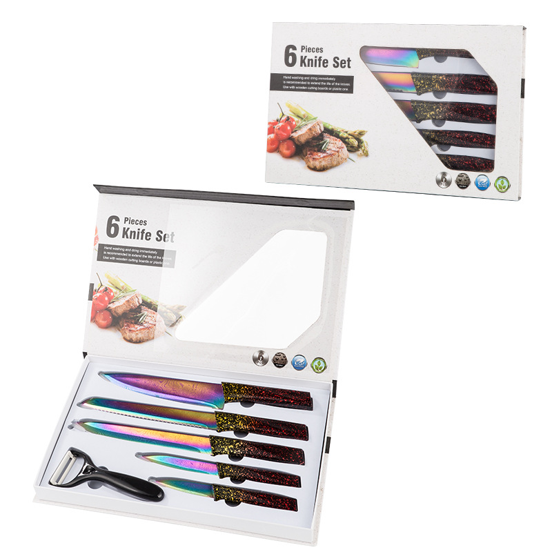 Comercio exterior transfronterizo conjunto de cuchillos de cocina 7 piezas conjunto de cuchillos de aluminio cuchillo afilado cuchillo de cocinero cuchillo de corte conjunto de titanio