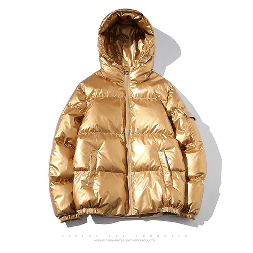 Winter Fashion Thick Hooded Cotton Coat Loose Shiny Cotton Padded Jacket Men Wide Hong Kong Style Relaxed Baggy Bread Coat Cotton Parka for Men