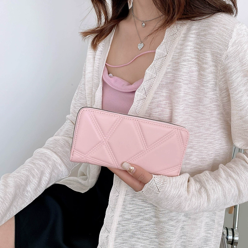 Long wallet, chain with zipper, fashionable polyurethane small clutch bag, mid-length, European style