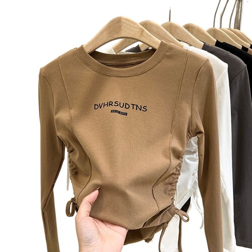 Children's Autumn Short-Sleeve PULL-STRING Top with Underwear for Older Kids, Stylish Long-Sleeve T-shirt for Girls