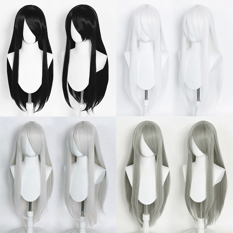 80cm Versatile Straight Synthetic Hair with Long Bangs, Colorful Fake Hair with Rose Net, Multiple Colors Available, Cosplay Wig, Real Product Photos
