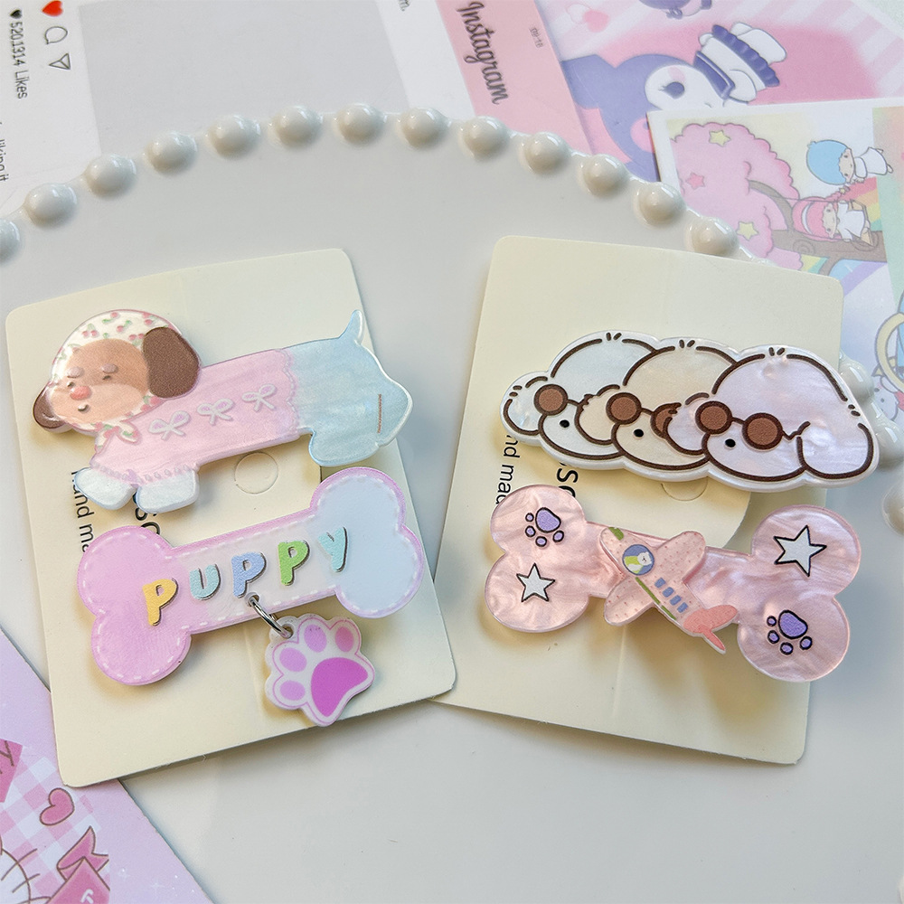 Cute Cartoon Puppy Pendant Hairpin Acrylic Sunglasses Dog Clip Sweet Girl Heart Bangs Hair Accessories