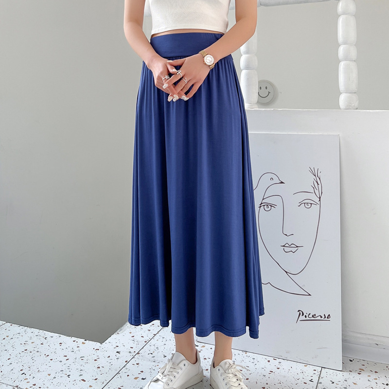 Modal High-Waisted Skirt for Women, New Summer Style, Waist-Cinching, Slimming, Large Hem, Long A-Line Sun Umbrella Skirt