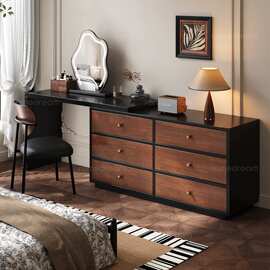 三梦梳妆台斗柜一体中古风实木化妆桌复古简约卧室床尾收纳柜其他