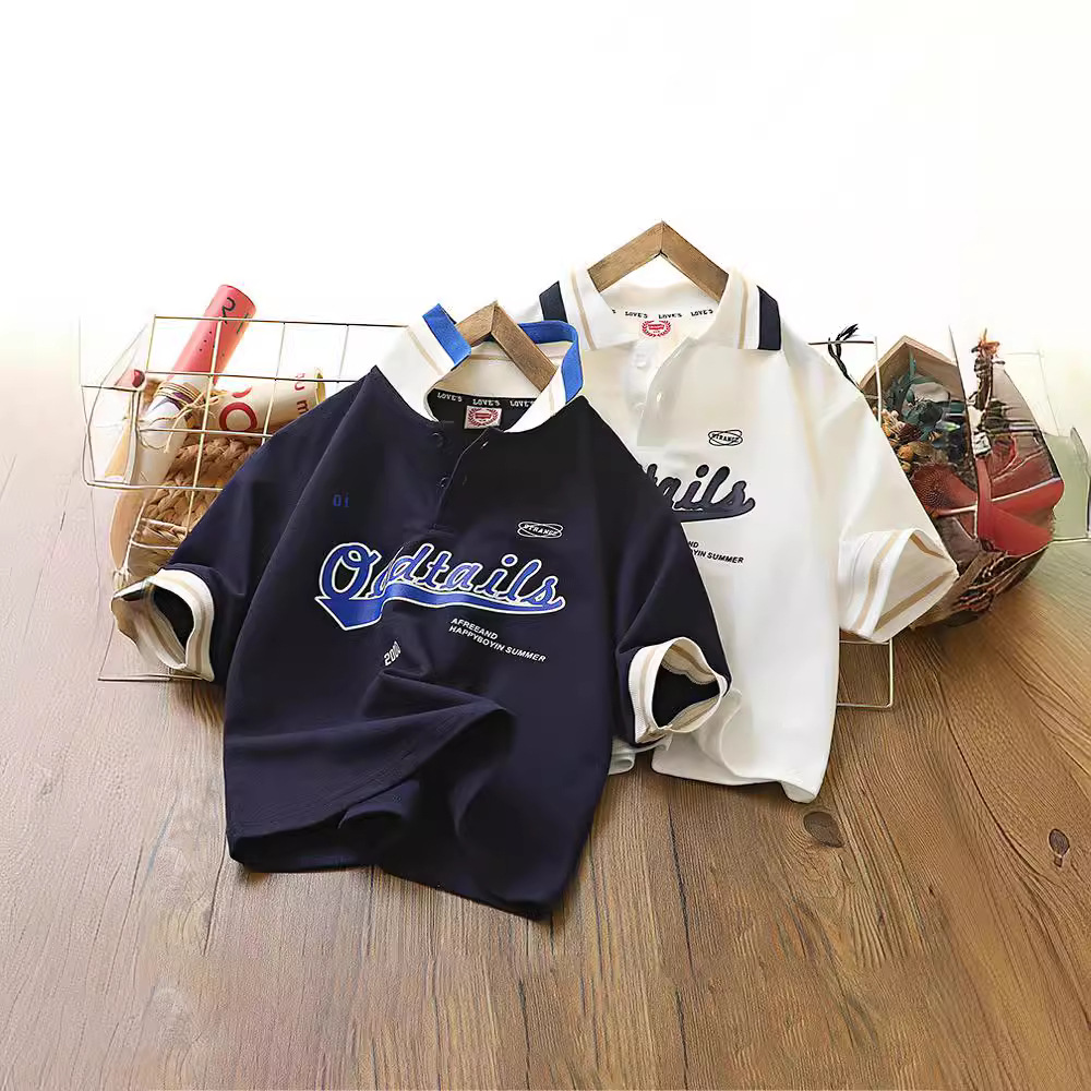 Boys' T-shirt Children's POLO Shirt 2024 New Girls' Summer Short-sleeved T-shirt Korean Style Children's Clothing Medium and Large Children's Top