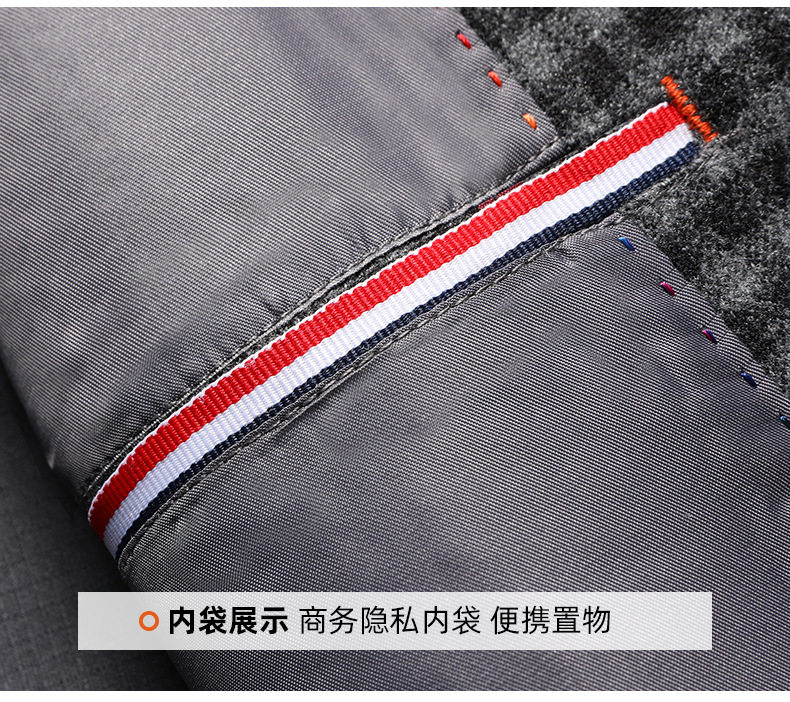 Áo vest nam họa tiết kẻ ô dáng ôm, cổ vest một hàng hai cúc, tay dài, chất liệu co giãn chống nhăn — Bóng, Kẻ sọc xanh xám chi tiết 25