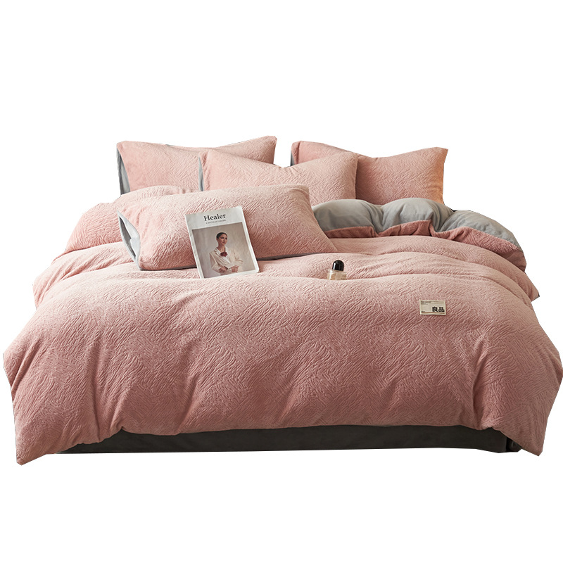 Dos lados engrosados leche coral cama de cuatro piezas en invierno más edredón cubierta de cama de brida de coral cama