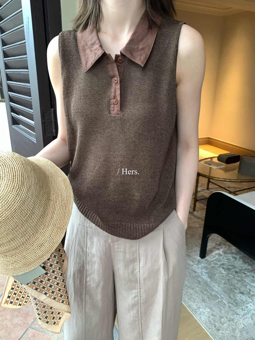 Áo len cổ lọ nữ không tay phong cách cổ điển — Màu cà phê, Vàng thẻ, màu trắng chi tiết 34