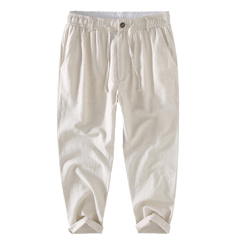 Pantalon décontracté pour homme en coton et lin été_voghion.com