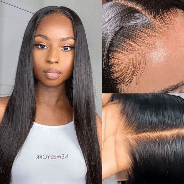 Cross-Border Lace Front Black Long Straight Hair Wig, Synthetic Fiber Full Wig, Fashionable and Natural-Looking Wigs