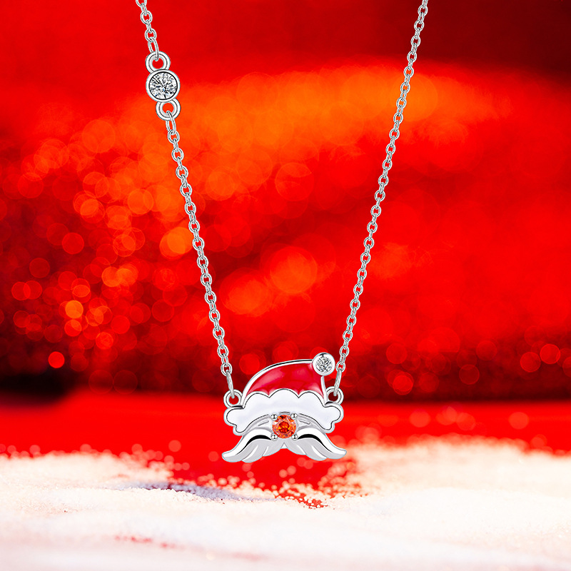 Original Santa Claus necklace jewelry women's light luxury niche stainless steel clavicle chain Christmas gift pendant accessories_voghion.com