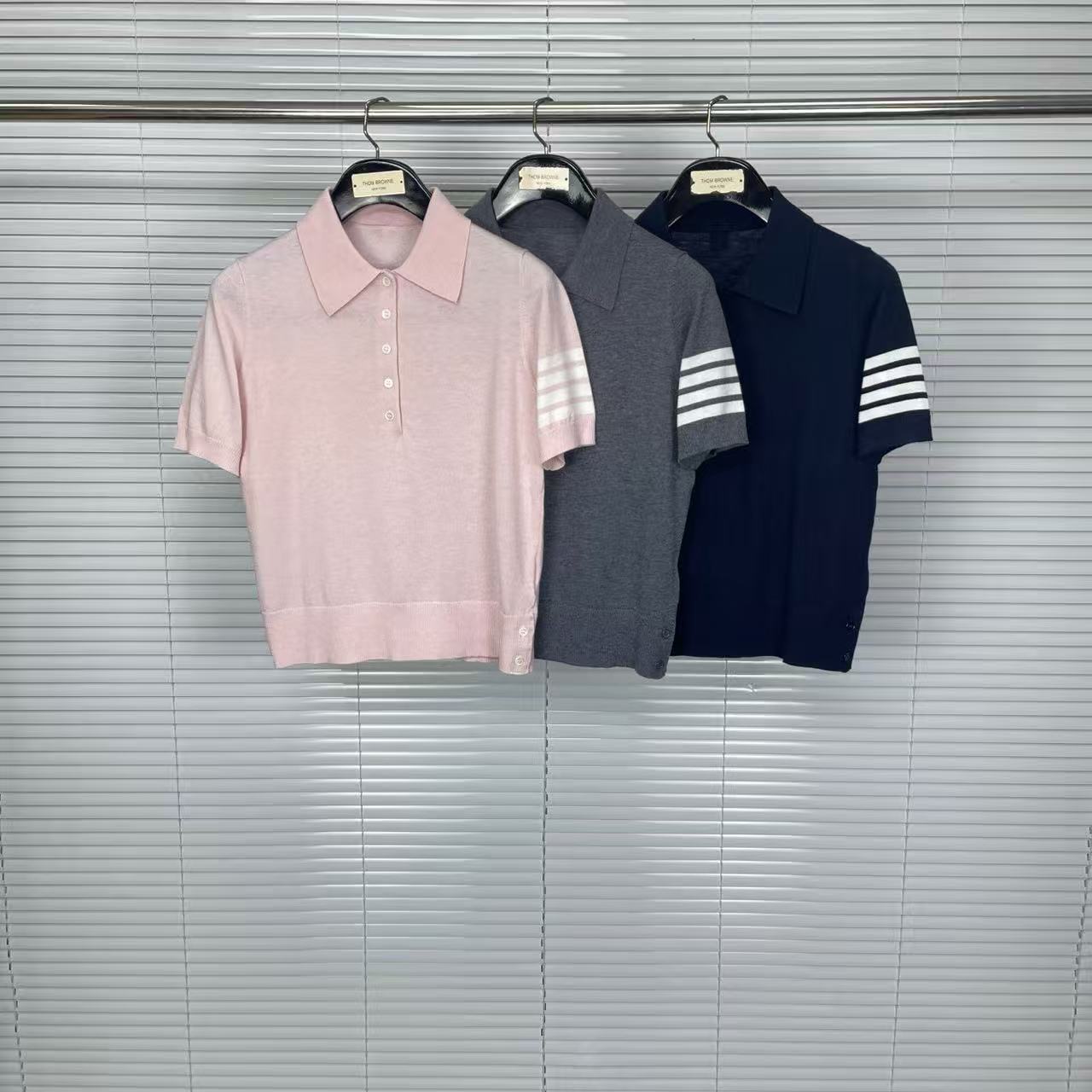 tb工厂直销夏季新款女士四杠羊毛翻领短袖休闲舒适百搭POLO衫