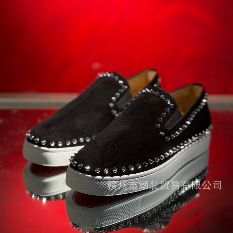 Cl Andgz Red-Soled Shoes, Black Suede with Silver Studs, Slip-On Men's Shoes, Studded Casual Sneakers, Women's Shoes, Boat Shoes Cl Andgz Red-Soled Shoes, Black Suede with Silver Studs, Slip-On Men's Shoes, Studded Casual Sneakers, Women's Shoes, Boat Shoes
