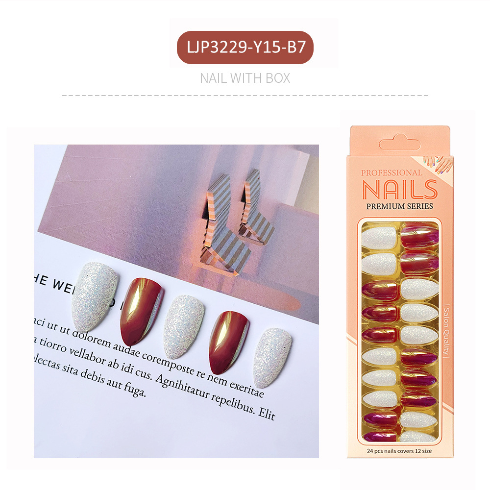 Uñas postizas iridiscentes, puntas de uñas de longitud media, uñas postizas largas en caja, puntas de uñas postizas electrochapadas.