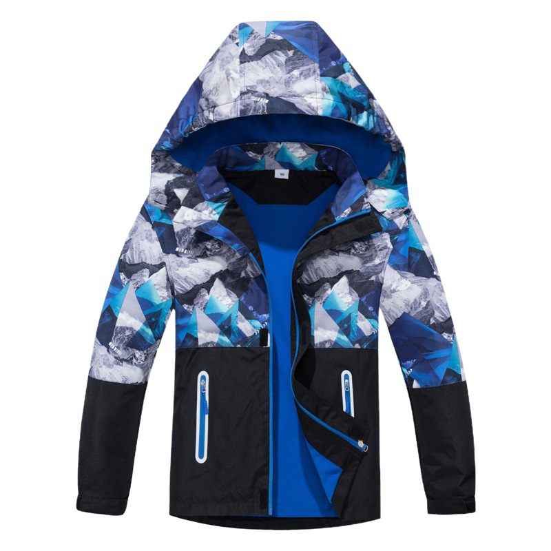 Boys' Outdoor Waterproof Warm Breathable Children's Jacket Zipper Shirt Reflective Warning Windbreaker Coat Color Matching Camouflage