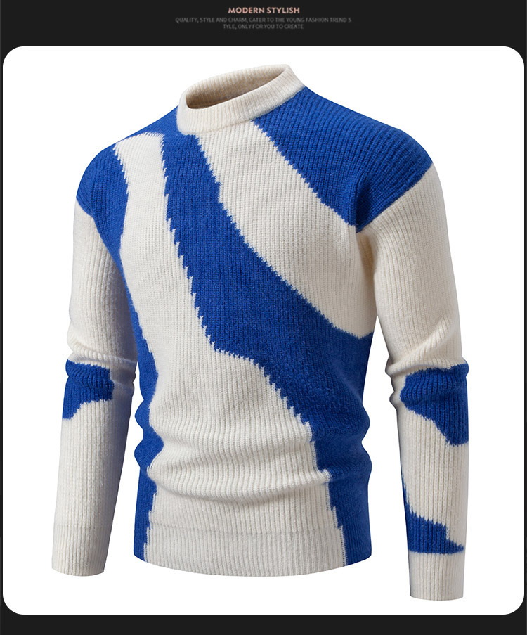 Men's Clothing New Men's Colorblock Half Turtleneck Pullover Sweater Knitwear Youth Casual Bottoming Shirt_voghion.com