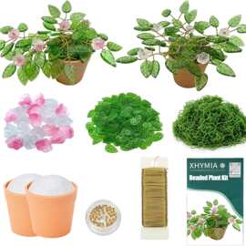 珠饰植物套装 绿色玻璃叶珠花卉玻璃珠迷你永恒植物制作