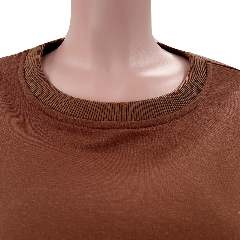 Autumn Winter Solid Color Round Neck Pullover Cropped Long Sleeve Sweaters Women's Clothing Casual Drawstring Trousers Suit