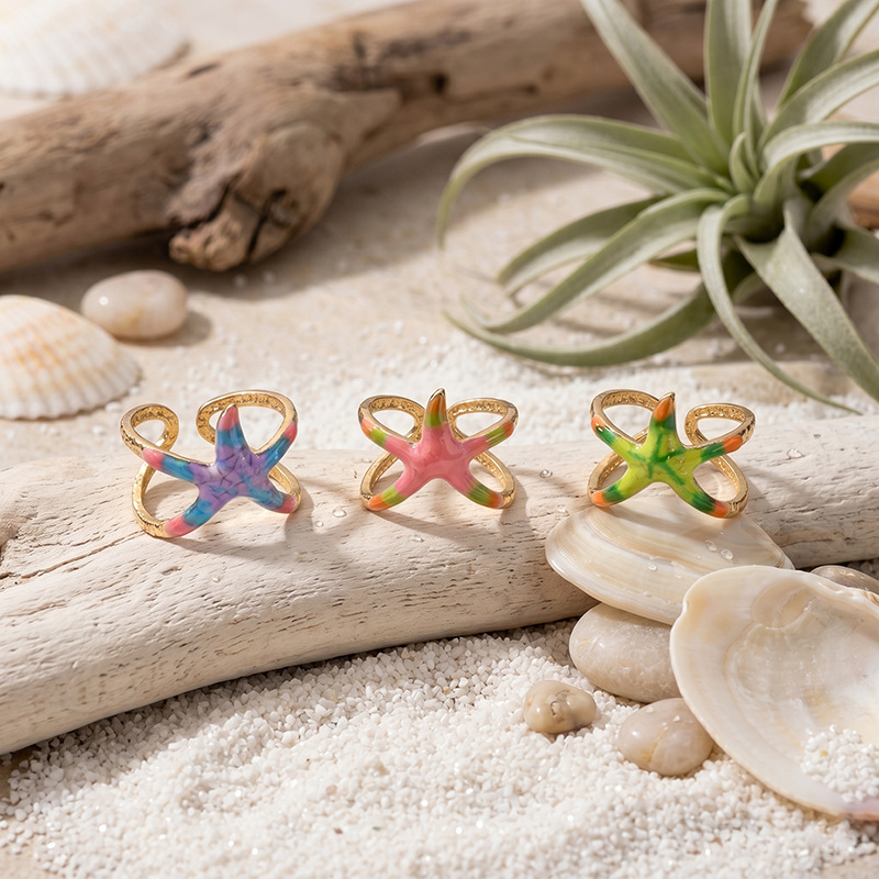Tina Europa y los Estados Unidos de acero inoxidable INS diseño de anillo de acero inoxidable de alto nivel sensación de viento marino estrella de mar anillo abierto