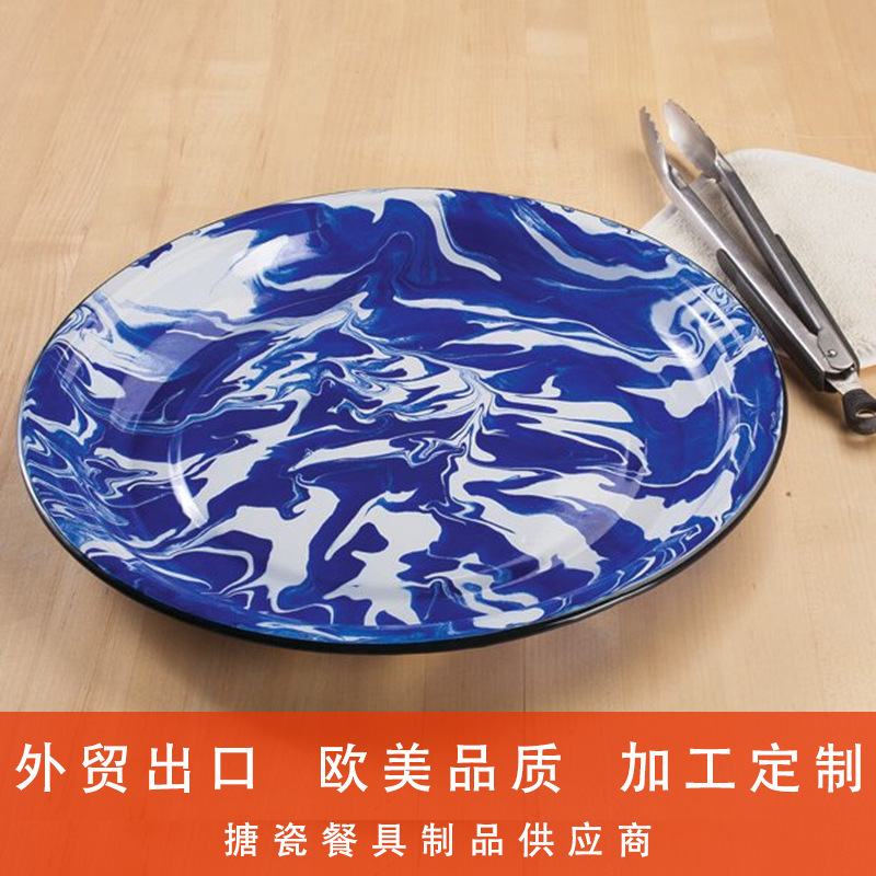 Japan Korea foreign trade export quality household outdoor sprinkle point platter enamel butter plate metal dish