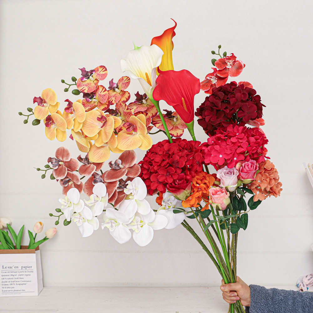 Simulación de flores ramas hibisco fruta roja oro yugalli ginkgo biloba decoración del hogar florista material DIY hecho a mano