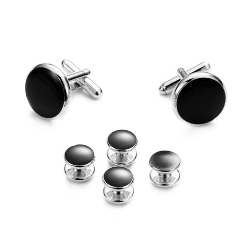 Dali Simple Oil Metal French Tails Suit Shirt Black Enamel Cufflinks