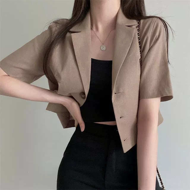 Solid summer short classic suit jacket, Korean style, with short sleeve