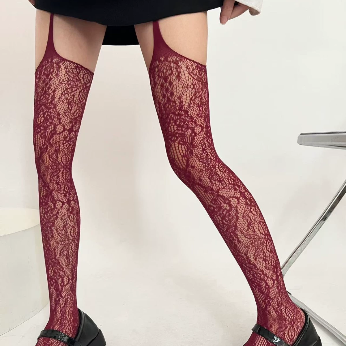 Панчохи-подтяжки в сетку, Y2K Shibuya жаккард, разноцветные панк, one size