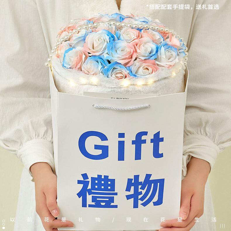 网红flower方形花束袋加厚手提盒鲜花礼物包装材料花束礼品袋花盒