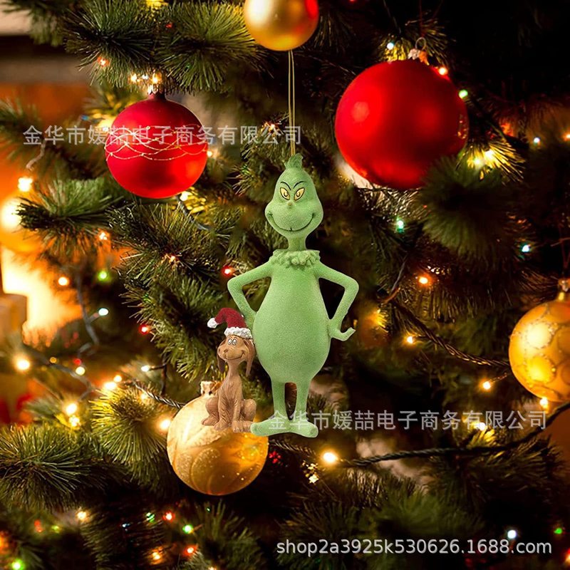 2024新品緑毛モンスタークリスマス装飾飾り漫画クリスマスツリーペンダントクリスマスホームカー装飾|undefined