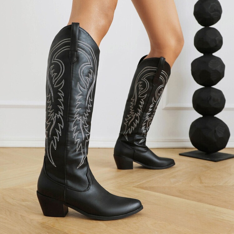 2023 European and American New Style Thick-Heeled Denim Long Boots, High-Heeled Knee-High Fashion Riding Boots for Women, Below the Knee 2023 European and American New Style Thick-Heeled Denim Long Boots, High-Heeled Knee-High Fashion Riding Boots for Women, Below the Knee