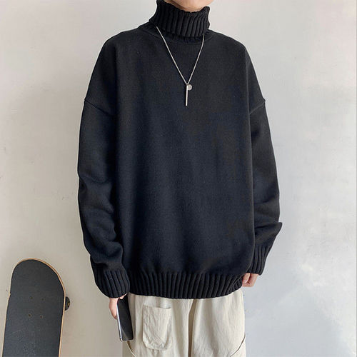 New retro turtleneck sweater, men's loose lazy style base sweater, autumn and winter thick men's sweater