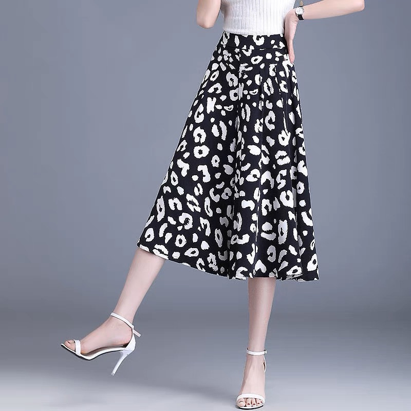 Floral Cropped Wide-leg Pants Women's Summer Thin 2024 New Arrival Loose Slimming Ice Silk Chiffon Casual Big-leg Pants