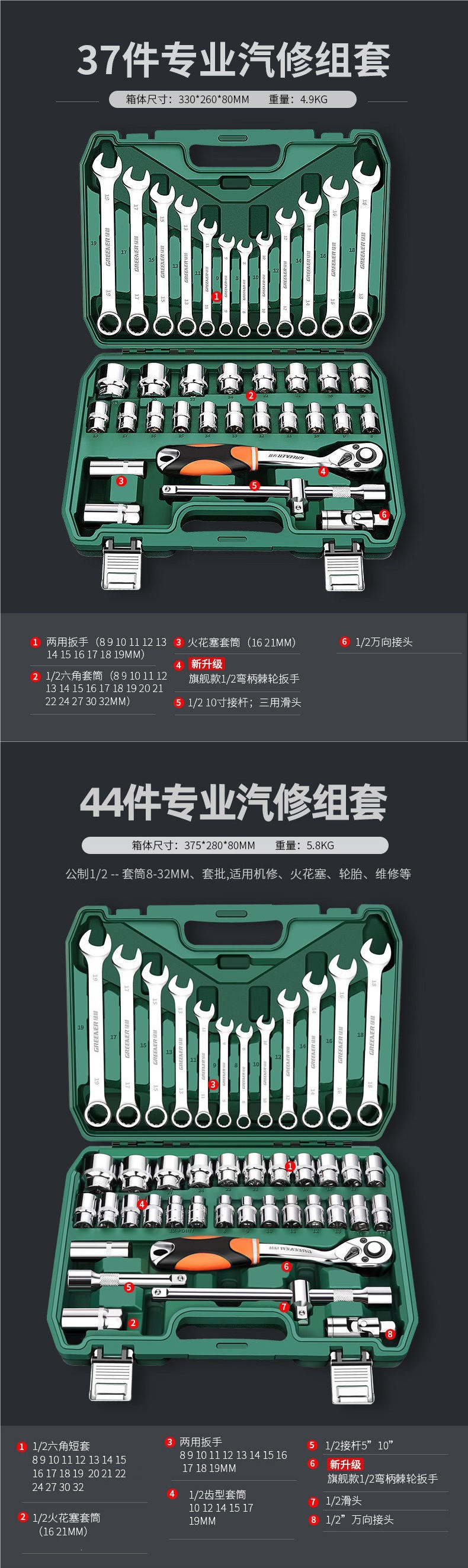 Green Forest Auto Repair 53-Piece Tool Set Socket Wrench Ratchet Car Repair Combination Tool Box Multifunctional Small Flywheel