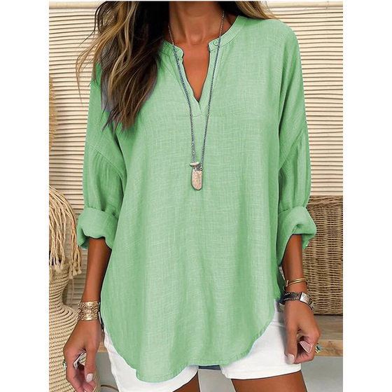 2025 cross-border foreign trade Europe and the United States ebay Amazon wish explosions women's autumn and winter v-collar cotton and linen pure plus size shirt