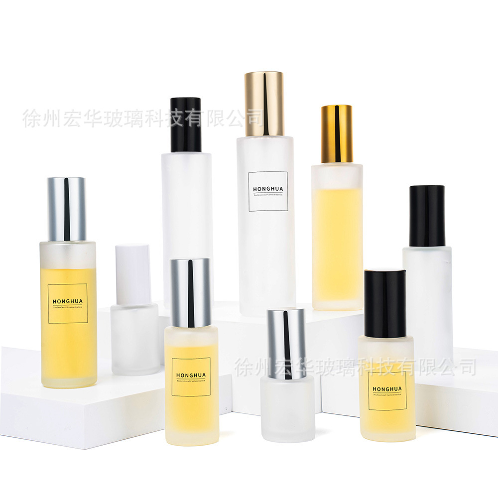 化妆品蒙砂乳液玻璃瓶30ml 60ml 100ml 护肤品按压泵头瓶工厂批发