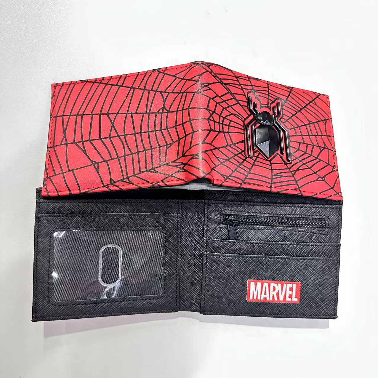 Monedero de cuero con parche metálico en relieve de Spider-Man, billetera para estudiantes y superhéroes