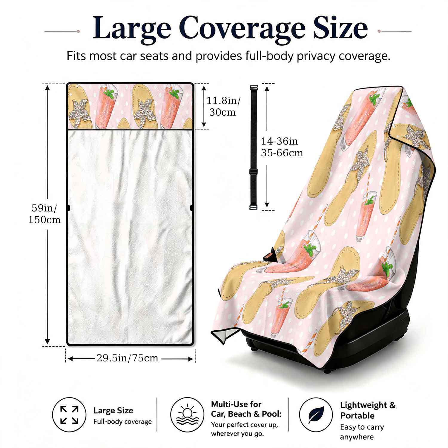 Summer bath towel and car seat cover 2-in-1, ultra-fine fiber outdoor beach and car dual-use universal seat cushion