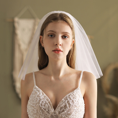 V805 simple soft mesh bridal veil double layer white short wedding dress photo studio styling accessories  new style