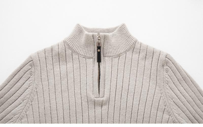 Maglione maglione lavorato a maglia da uomo di mezza età e giovane con mezza cerniera Maglione con fondo a righe verticali di tendenza europea_voghion.com
