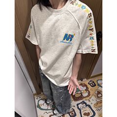 高级设计感万针刺绣短袖T恤女夏复古宽松百搭休闲白灰色纯棉上衣