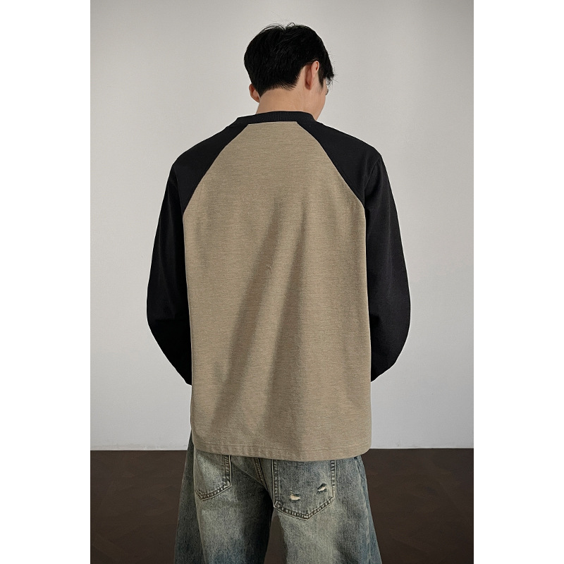 American-style Deconstructed Patchwork Long-sleeve T-shirt For Men, Spring Trendy Brand, High-end Feel, Loose Casual_voghion.com