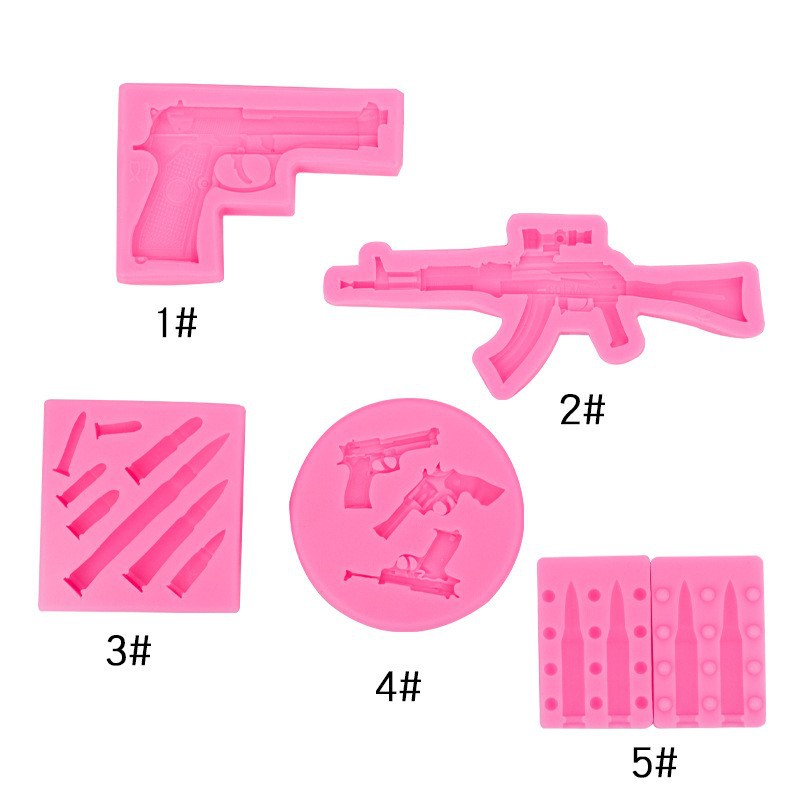 Pistola metralleta ametralladora tamaño bala de silicona molde juego tema pastel chocolate fondant Decoración